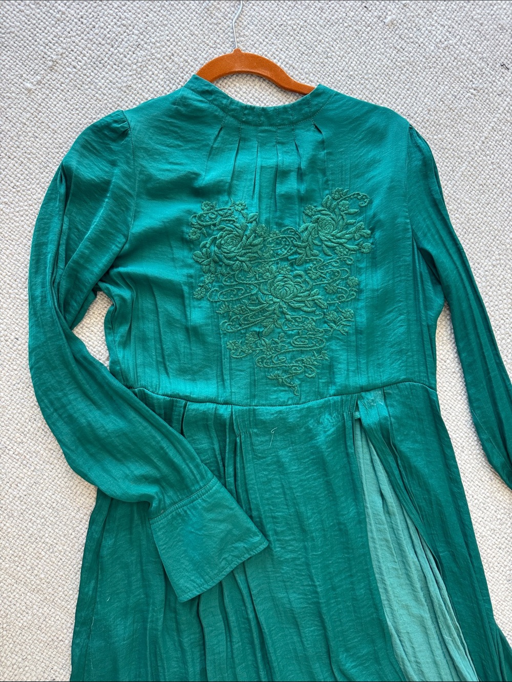 Free People Teal Green Embroidered Midi Dress